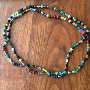 Vintage Glass Multi Color Beaded Necklace Opera Length 48"